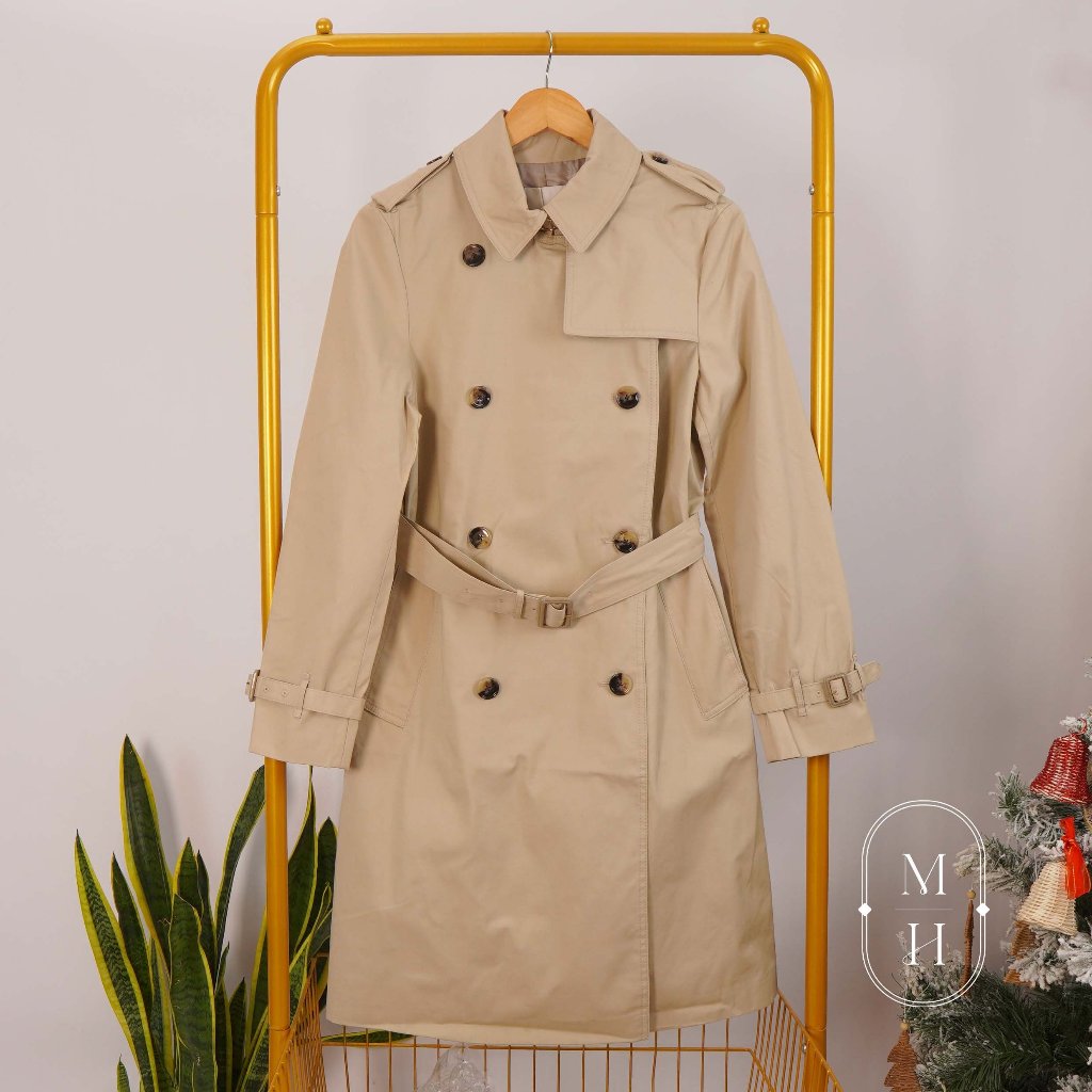 Áo khoác nữ / áo dạ măng tô Mango xuất dư xịn chất kaki dáng dài có khuy gài cổ áo