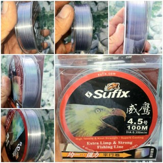 Cuộn 100 mét dây găng cước câu cá Sufix cao cấp có nhiều cỡ màu trắng sáng