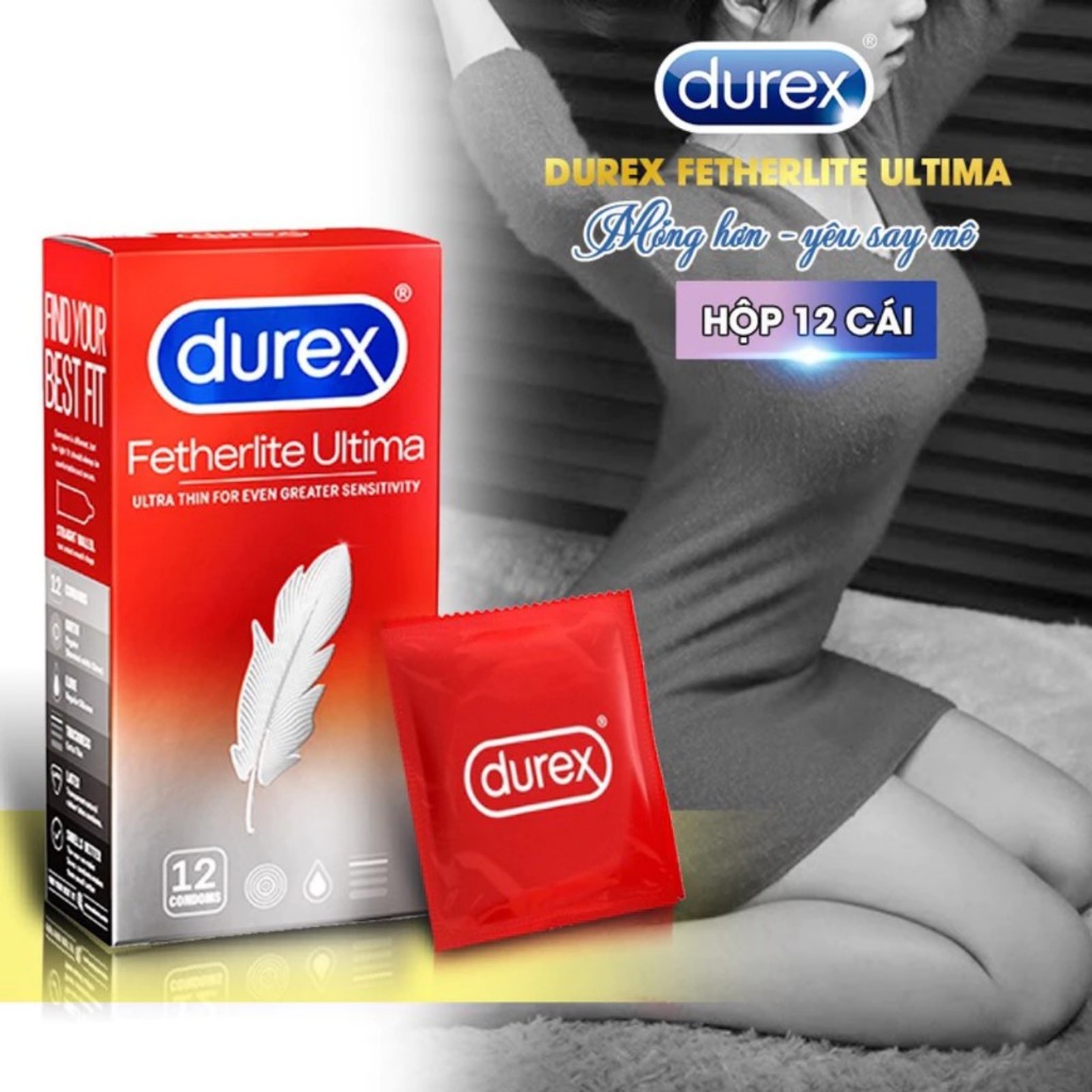 Bao cao su Durex Fetherlite Ultima bcs chính hãng kéo dài thời gian siêu mỏng ôm khít sát bôi trơn