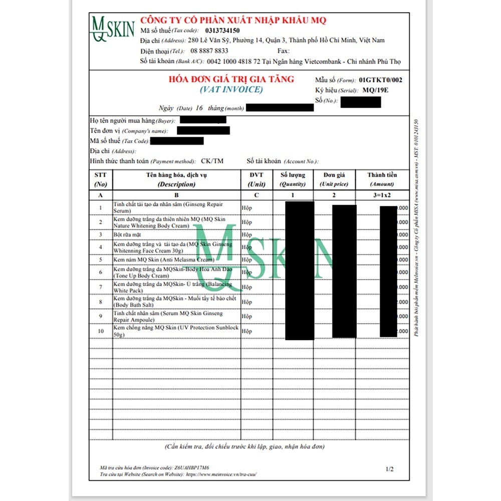 Serum căng bóng da nhân sâm MQ Skin Ginseng repair ampoule