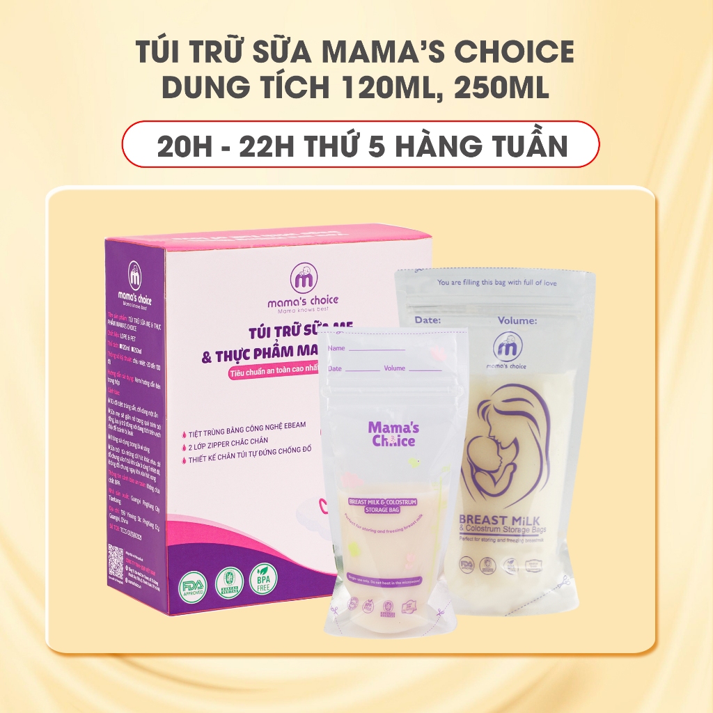 🍀 Hộp 30 túi trữ sữa và bảo quản sữa mẹ Mama’s Choice, dung tích 120ml và 250ml