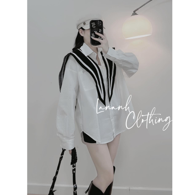 Áo Sơ mi nữ lượn gấu kèm vạt thuỷ thủ