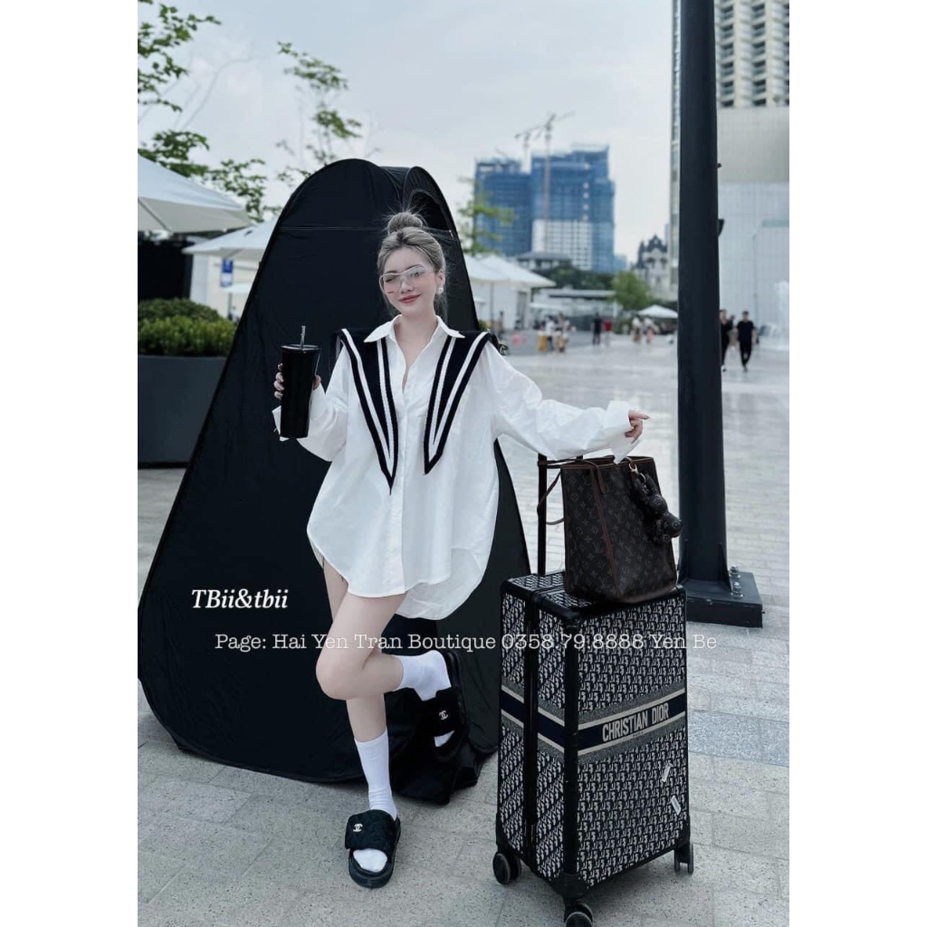 Áo Sơ mi nữ lượn gấu kèm vạt thuỷ thủ