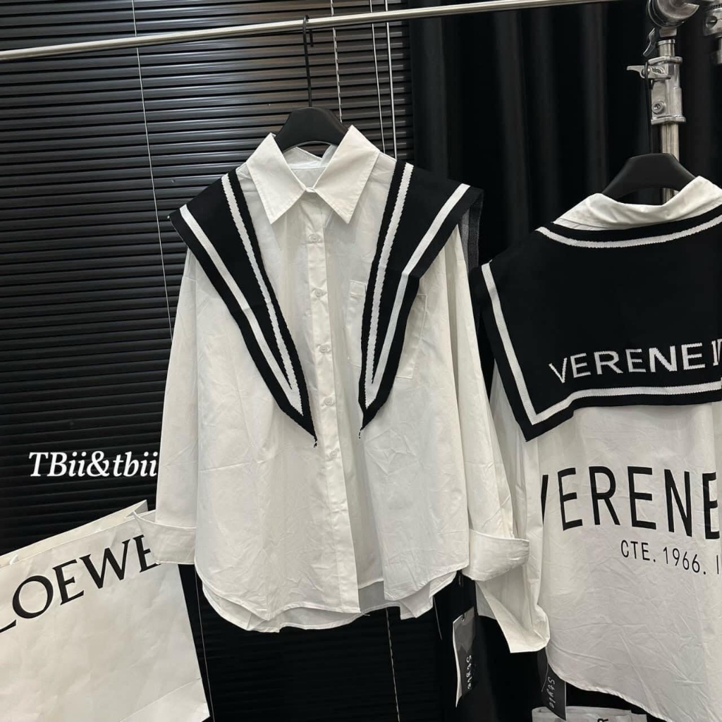 Áo Sơ mi nữ lượn gấu kèm vạt thuỷ thủ