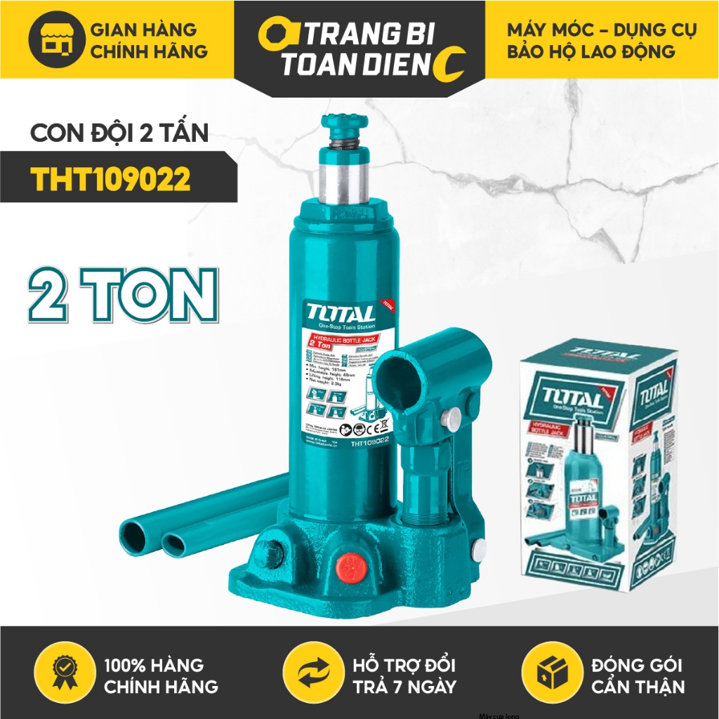 Con đội thủy lực Total THT109022 chịu tải 2 tấn chiều cao nâng 85mm nặng 2.6 kg Kích thủy lực