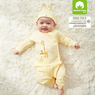 LULLABY Bộ quần áo dài tay sơ sinh cài lệch sơ sinh NH8889B