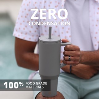  Ly giữ nhiệt Elemental Commuter 1180ml màu xám thép không gỉ có tay cầm combo ống hút trân châu
