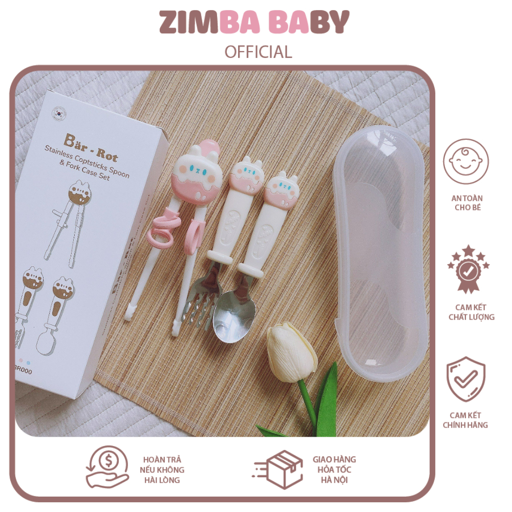 Set đũa thìa dĩa ăn dặm Bar rot làm bằng nhựa ABS và inox 304 không rỉ có hộp đựng an toàn dành cho bé từ 1 đến 6 tuổi