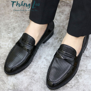 Giày lười nam màu đen da PU hàng Kỹ đai cánh én dập vân nhũ giầy dior nam da bóng full size 38-43