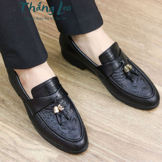 Giày lười nam màu đen da PU hàng Kỹ dập vân cá sấu toàn thân đai chuông vàng giầy dior nam da mờ size 38-43