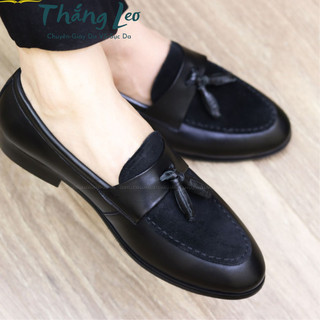 Giày lười nam màu đen da PU hàng Kỹ vá da lộn đai chuông cực chất giầy dior nam da mờ size 38-43
