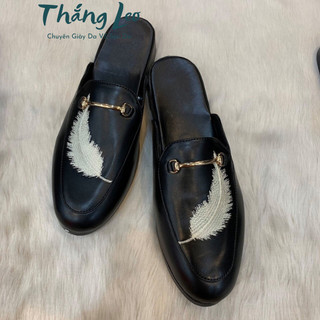 Giày sục nam màu đen da PU hàng Kỹ họa tiết chiếc lá thêu cực đẹp sục da nam size 38-43