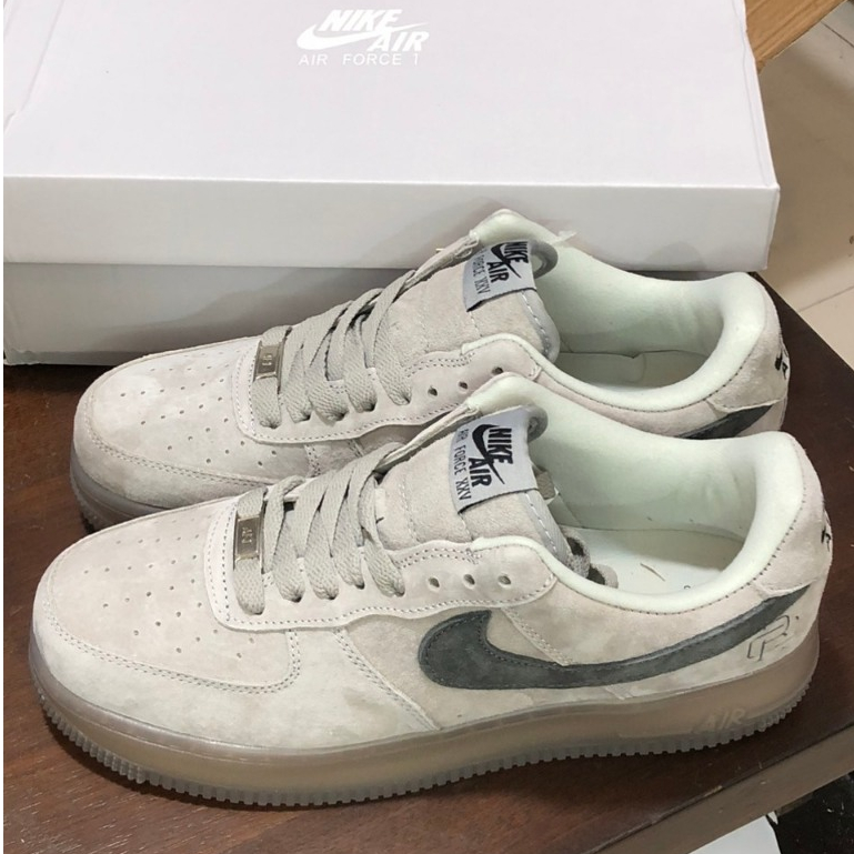 Giày thể thao Sneaker Air Force 1, Af1 màu xám trắng da lộn bản cao cấp full bill box