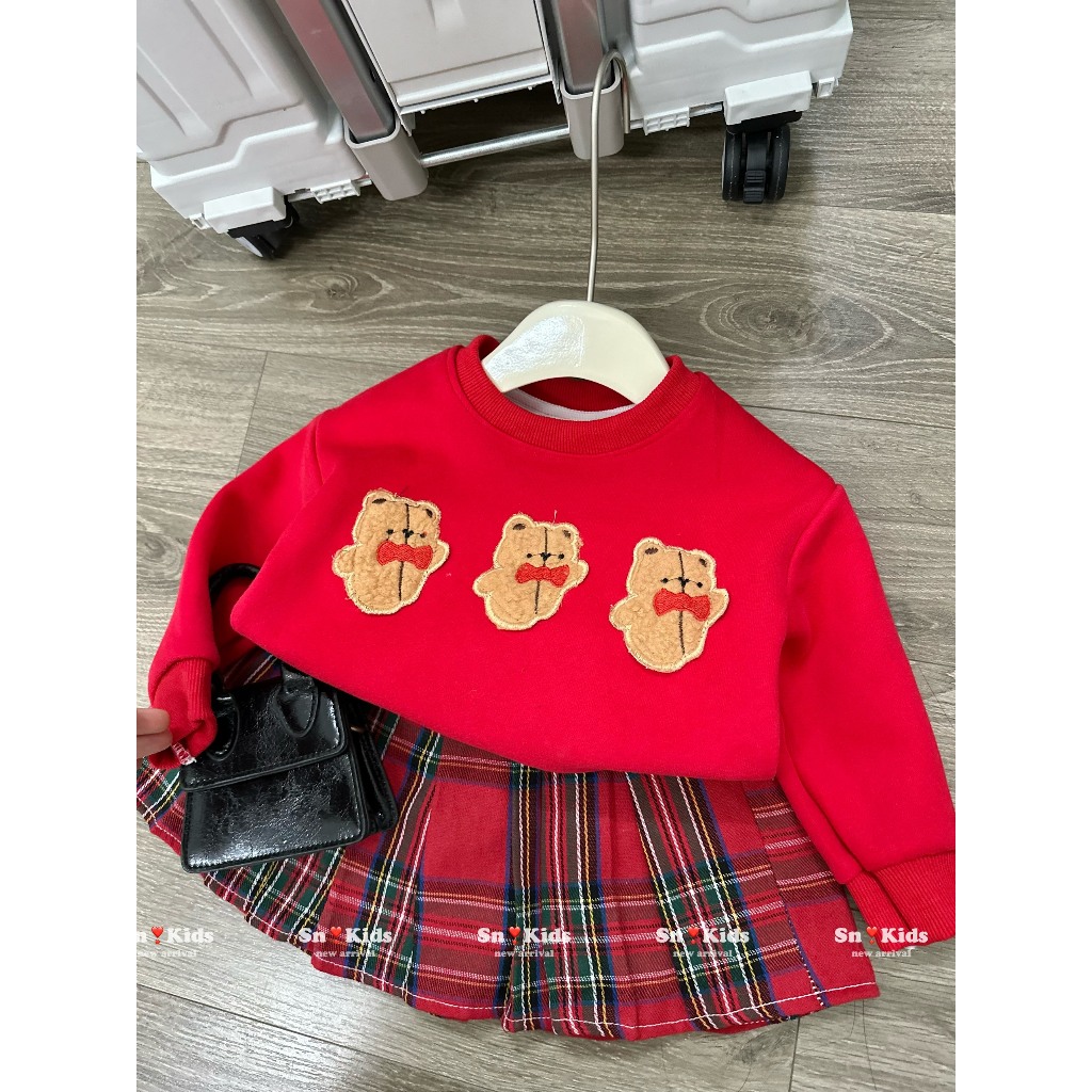 Váy bé gái , sét bộ chân váy dạ ziczac phối áo nỉ 2 da cho bé diện noel