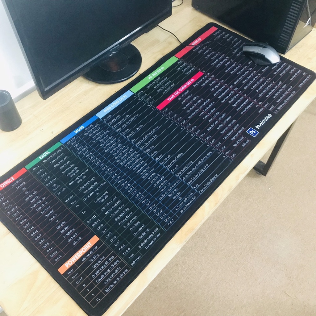 Bàn di Full Size, Lót Chuột Phím Tắt Văn Phòng Cao Cấp kích thước 80x30x0,3cm.21x26x0,2cm.Tiếng Việt