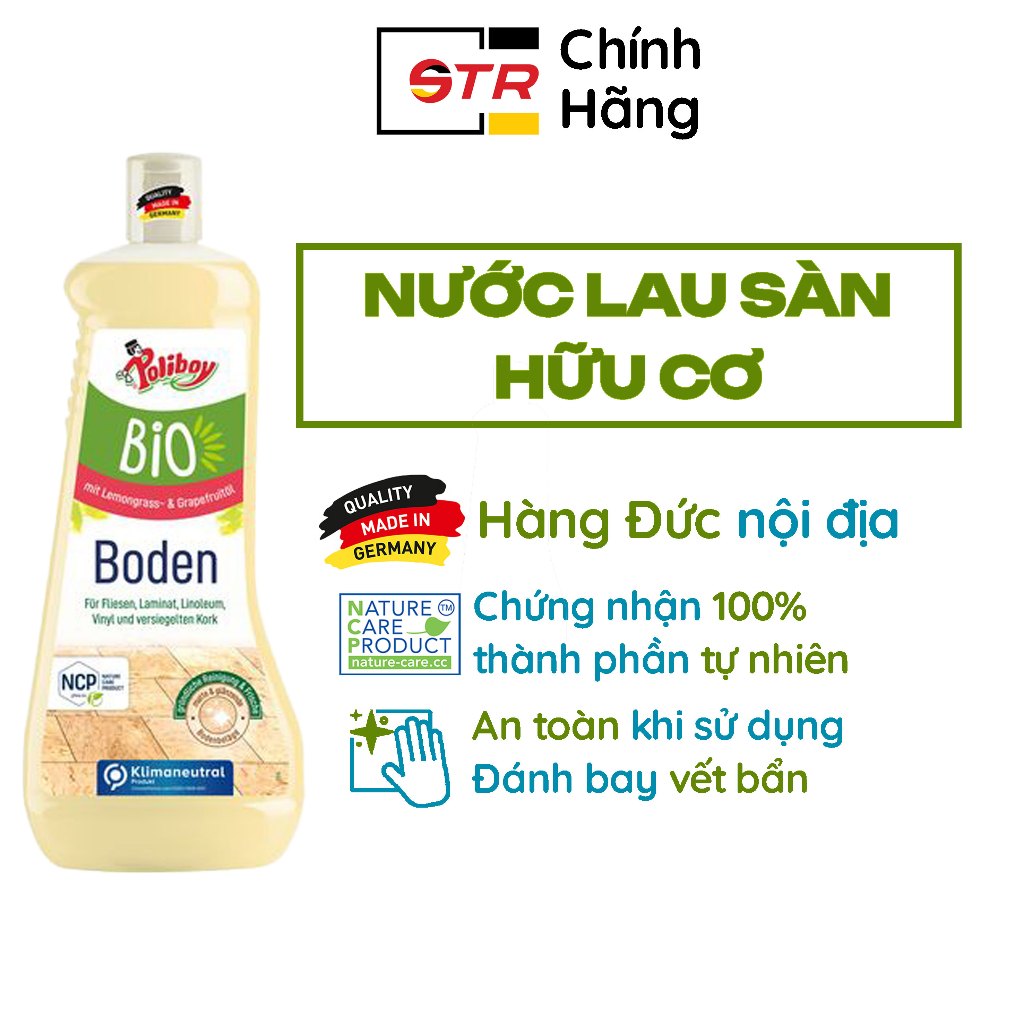 Nước Lau Sàn Hữu Cơ Poliboy Bio Boden, Thích Hợp Nhiều Loại Sàn, An Toàn Cho Sức Khỏe