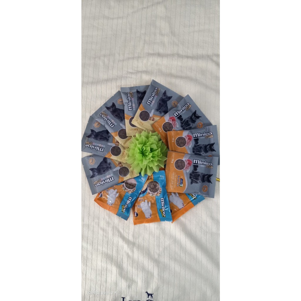 70g Thức ăn mèo hàng mẫu các nhãn hiệu Minino , Yum , Plus , Me-O