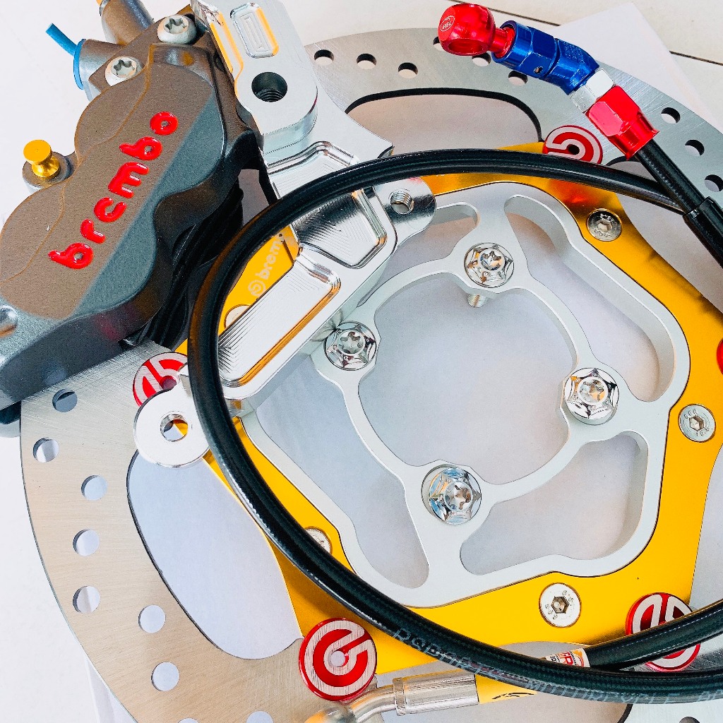 ⭐Bộ Combo Phanh trước xe VARIO CLICK VISION ⭐Heo Rembo 4pis + đĩa overside khoen nhôm + dây dầu đầu nhôm 45 độ + pad cnc