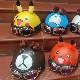 Mũ Bảo Hiểm Nửa Đầu Có Tai Tem Pikachu,Doraemon,Gấu Nâu,Heo Hồng Siêu HOT , Siêu CuTe