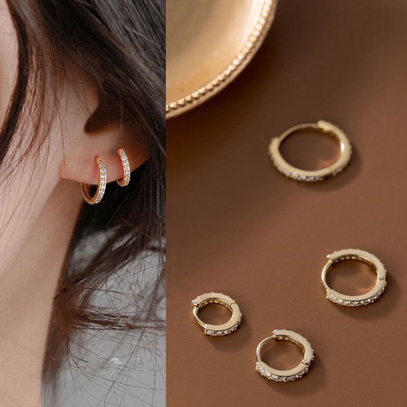 Bông tai bạc nữ 925 khuyên tròn nạm đá sang trọng phong cách nhẹ nhàng nữ tính - B2425 - Bảo Ngọc Jewelry