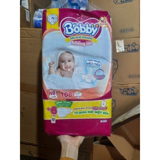 Tấm lót bobby 108 miếng mẫu mới tặng kèm 6 miếng tả quần sơ sinh mở một bên, miếng lót bobby sơ sinh trẻ dưới 1 tháng tu