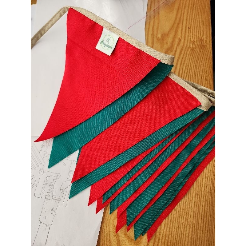 Dây cờ tam giác màu xanh đỏ trang trí Giáng Sinh, Lều camping Picnic dây cờ dài 3.6 - 3.8m, Treo tường,Sinh nhật,Decor