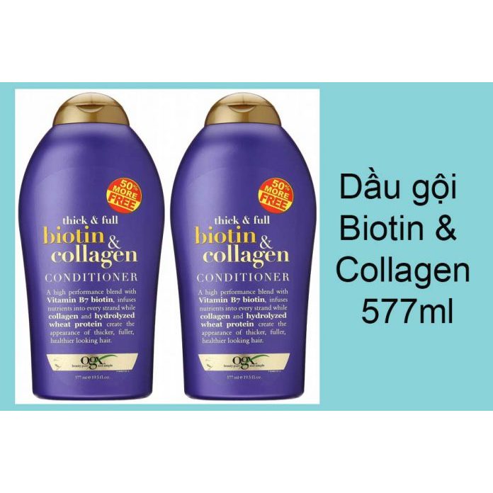 Dầu Gội Dầu Xả Biotin Collagen Tím OGX 577ml - Chống Rụng