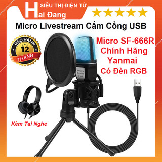 Micro sf-666r để bàn, kèm tai nghe mdr-xb450ap, mic cổng usb có chân, đèn rgb, shockmount, màng lọc - dùng cho laptop/pc