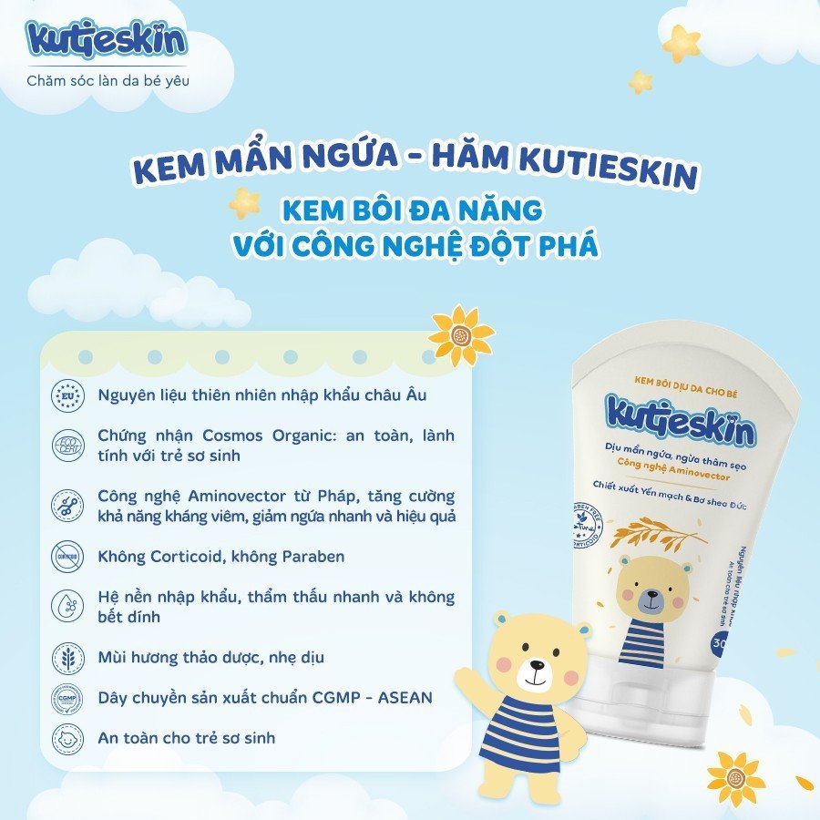 KUTIESKIN Kem bôi Dưỡng Ẩm / Chàm Sữa, lác sữa / Mẩn Ngứa, Hăm)