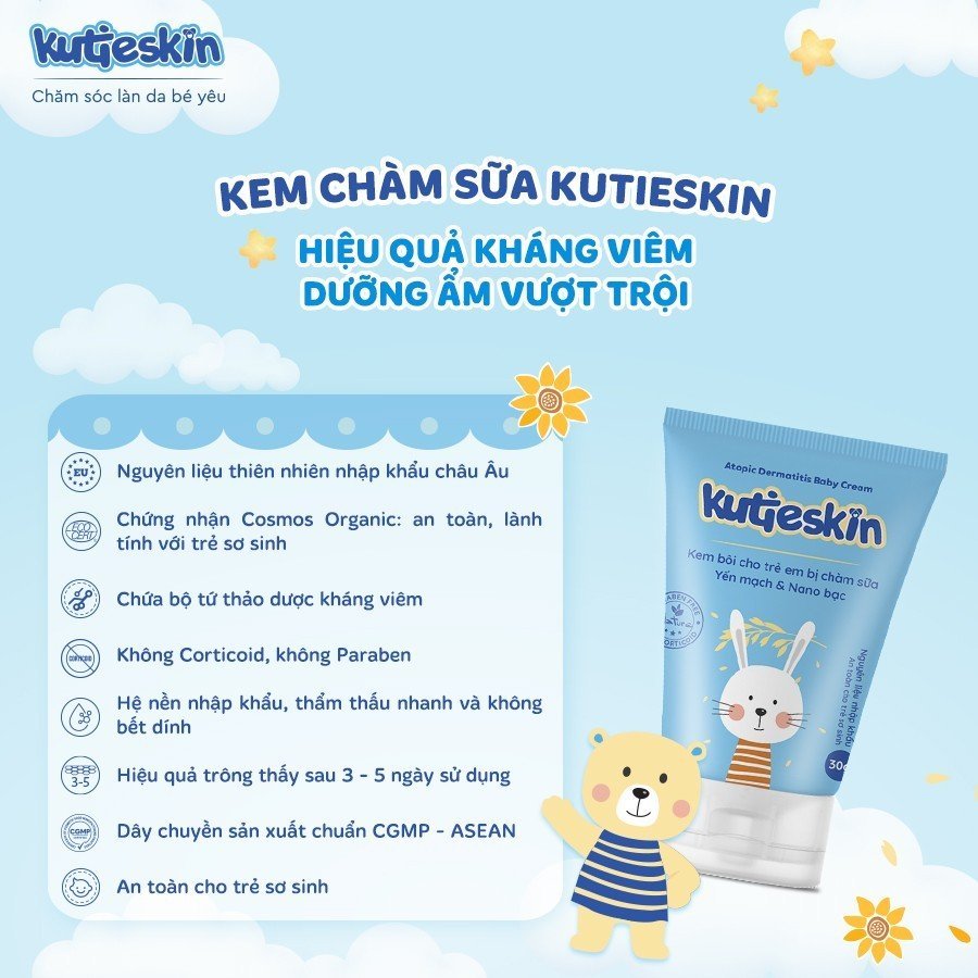 KUTIESKIN Kem bôi Dưỡng Ẩm / Chàm Sữa, lác sữa / Mẩn Ngứa, Hăm)