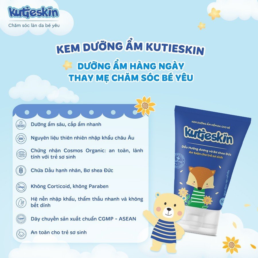 KUTIESKIN Kem bôi Dưỡng Ẩm / Chàm Sữa, lác sữa / Mẩn Ngứa, Hăm)
