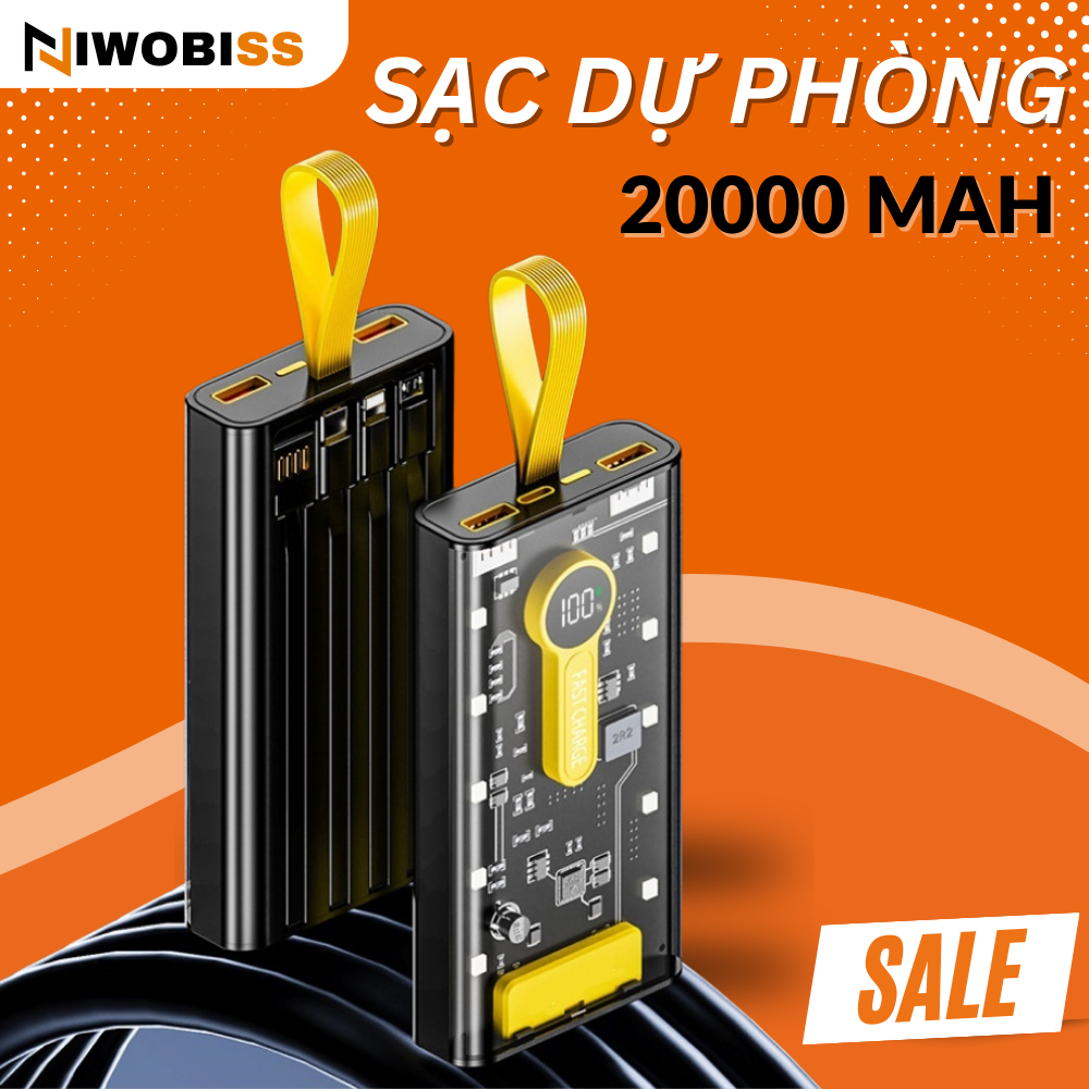 Sạc Dự Phòng 20000mAh - 66W sạc siêu nhanh, Có Màn Hình Hiển Thị, 2 Cổng USB, 1 Cổng Sạc Nhanh TypeC