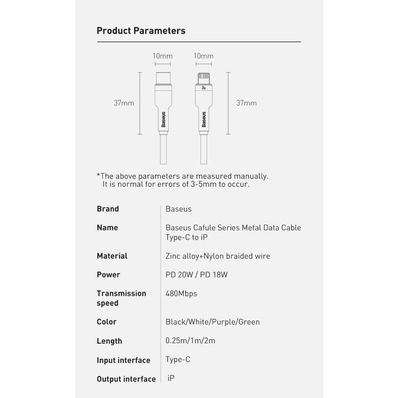 Cáp sạc C-L Baseus chính hãng,đầu đúc hợp kim kẽm, sạc nhanh, truyền dữ liệu 480Mbps