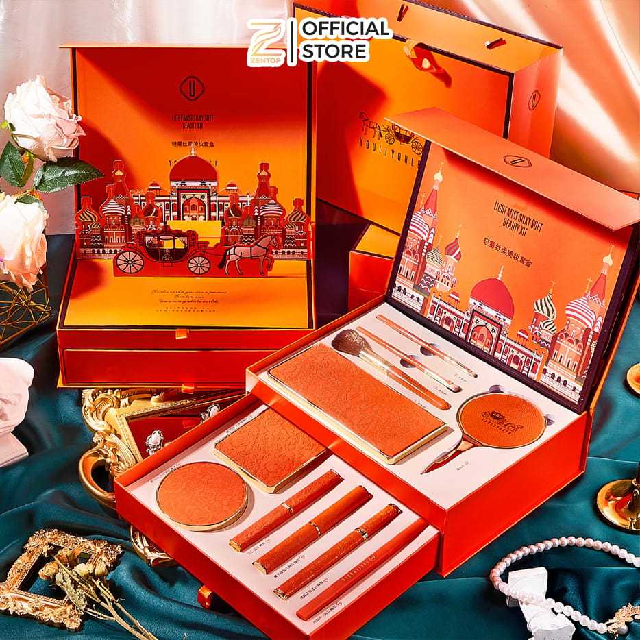 Bộ trang điểm đầy đủ 2 tầng phong cách CHÂU ÂU cao cấp set makeup đầy đủ quà tặng ý nghĩa 11 món Zentop