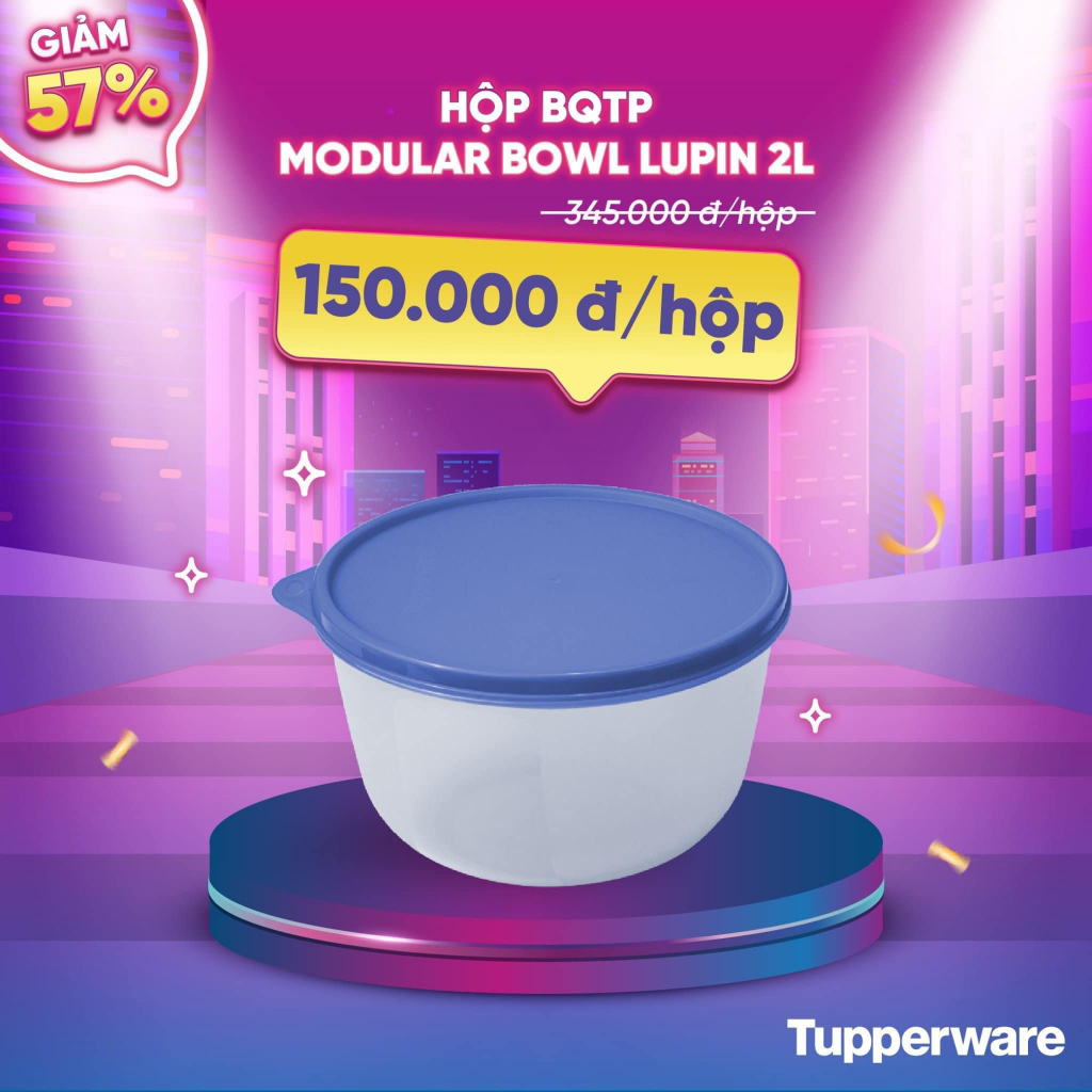 Hộp BQTP ngăn mát và đồ khô Modular Bowl 2L Tupperware kín mùi kín nước chính hãng