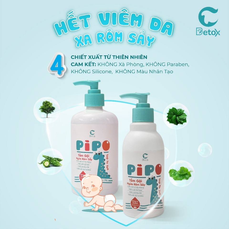 Sữa Tắm & Gội Ngừa Rôm Sảy C-DETOX PiPo Top To Toe chai 450mL