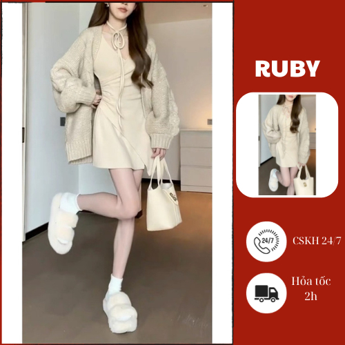Đầm Body Ngắn  Ruby Cổ Chữ V, Váy Bó Sát Dài Tay Tôn Dáng Phong Cách Sexy