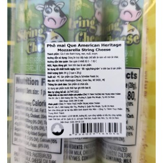 HERITAGE - gói nhỏ 84g / 3 que - PHÔ MAI QUE / MỸ / Mozzarella String Cheese (bqm)
