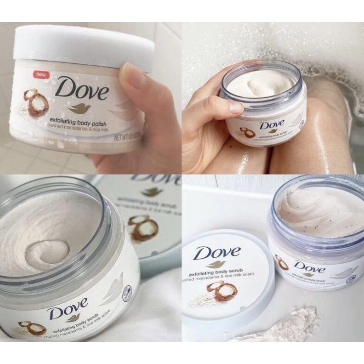 Tẩy tế bào da chết dove body Scrub Exfoliating Body Polish Macca lựu đỏ Giúp Da Mịn Màng bản Đức 225 gram