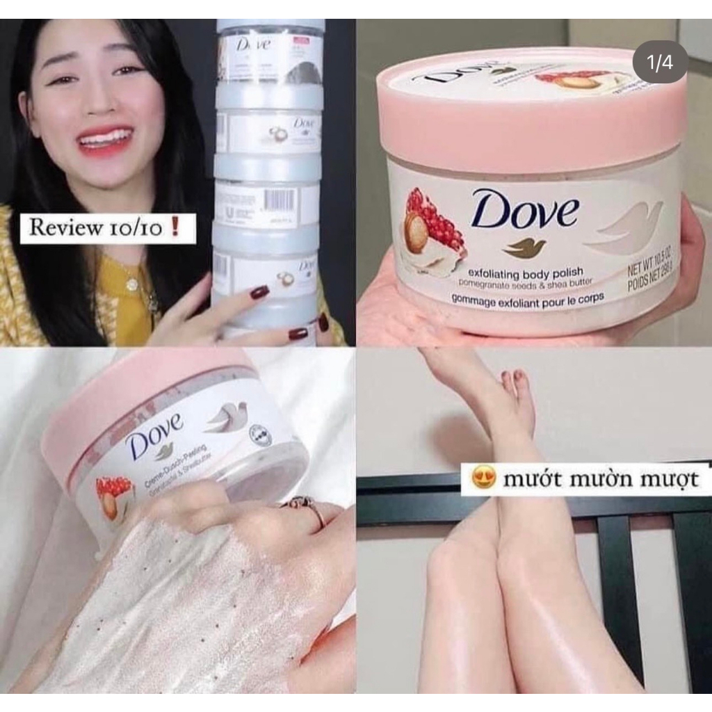 Tẩy tế bào da chết dove body Scrub Exfoliating Body Polish Macca lựu đỏ Giúp Da Mịn Màng bản Đức 225 gram