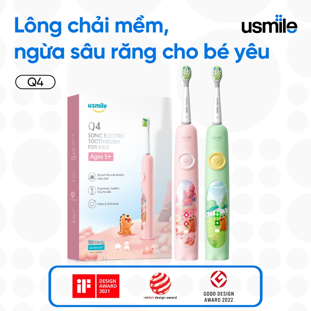 Bàn chải điện sóng siêu âm usmile Q4 (dành cho trẻ em) - Bảo hành 12 tháng