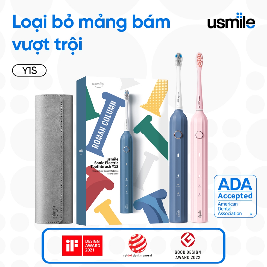 Bàn chải điện sóng siêu âm usmile Y1S (bản thường, kèm travel case) - BH 12 tháng