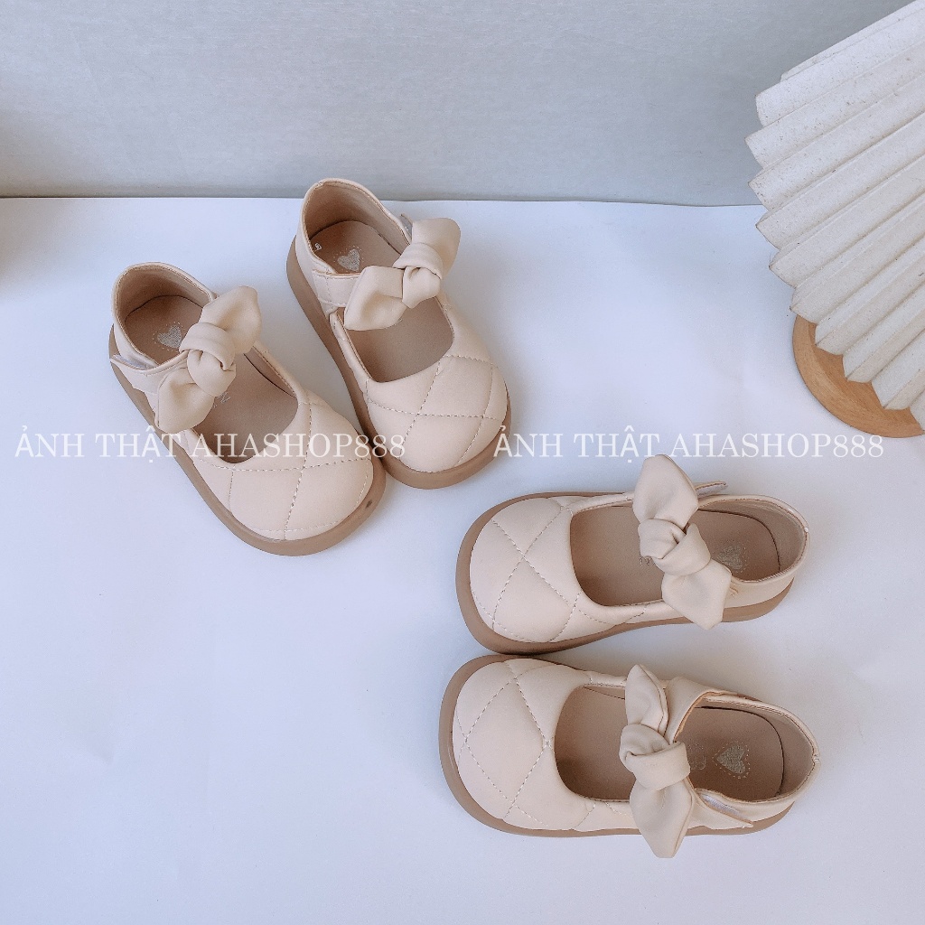 Giày Búp Bê Da Lì Trần Viền Quả Trám Mix Quai Nơ Cho Bé Gái Từ 2-6 Tuổi K232