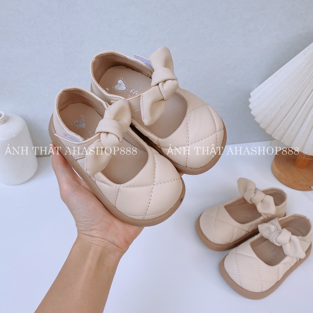 Giày Búp Bê Da Lì Trần Viền Quả Trám Mix Quai Nơ Cho Bé Gái Từ 2-6 Tuổi K232