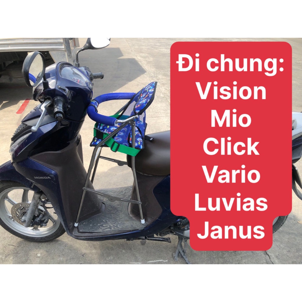 Ghế ngồi xe Vision - Mio - Click - Vario - Luvias - Janus cho bé ,Ghế ga xếp Inox Cao Cấp gấp gọn