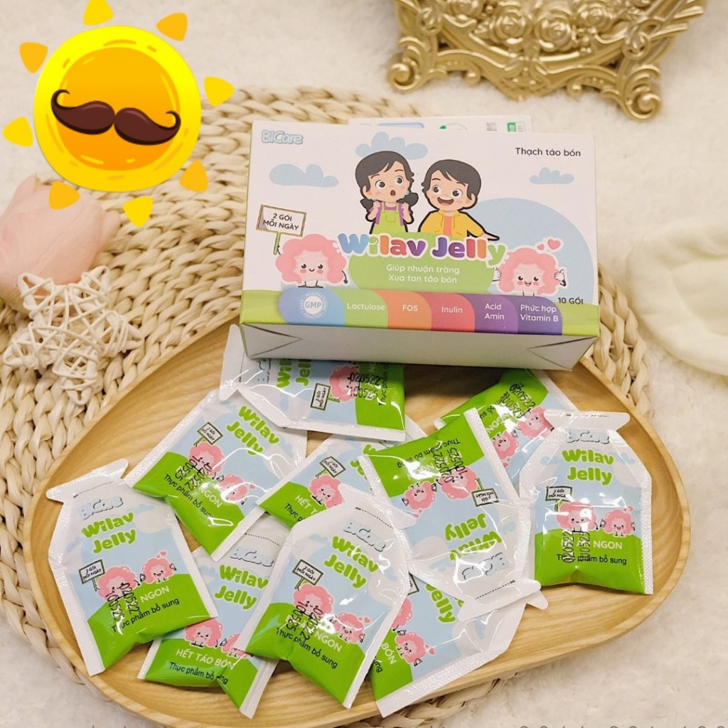 Thạch Táo Bón Wilav Jelly BICARE - Hộp 10 gói - Tăng cường hệ tiêu hóa khỏe, Bé ăn ngon