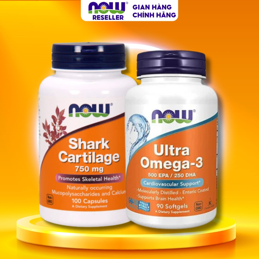 Combo hỗ trợ xương khớp, bổ mắt, tăng cường sức mạnh cơ bắp Shark cartilage, Omega 3 Ultra Now Foods