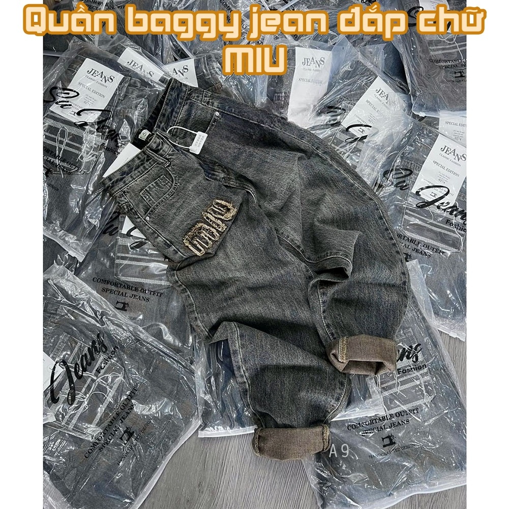 Quần jean baggy rách nữ in chữ hồng thời trang | A&JEAN STORE