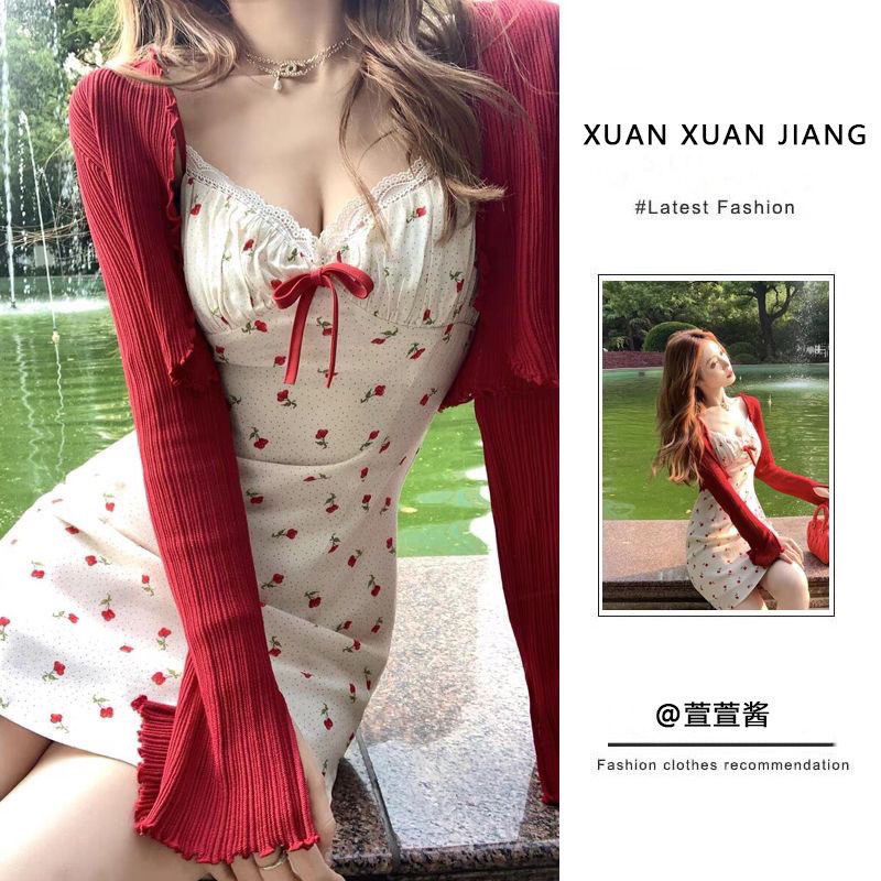 Set váy hai dây kèm áo khoác cardigan diện noel- tết siêu xinh 🧧🎄