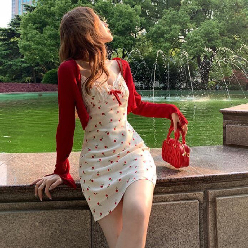 Set váy hai dây kèm áo khoác cardigan diện noel- tết siêu xinh 🧧🎄